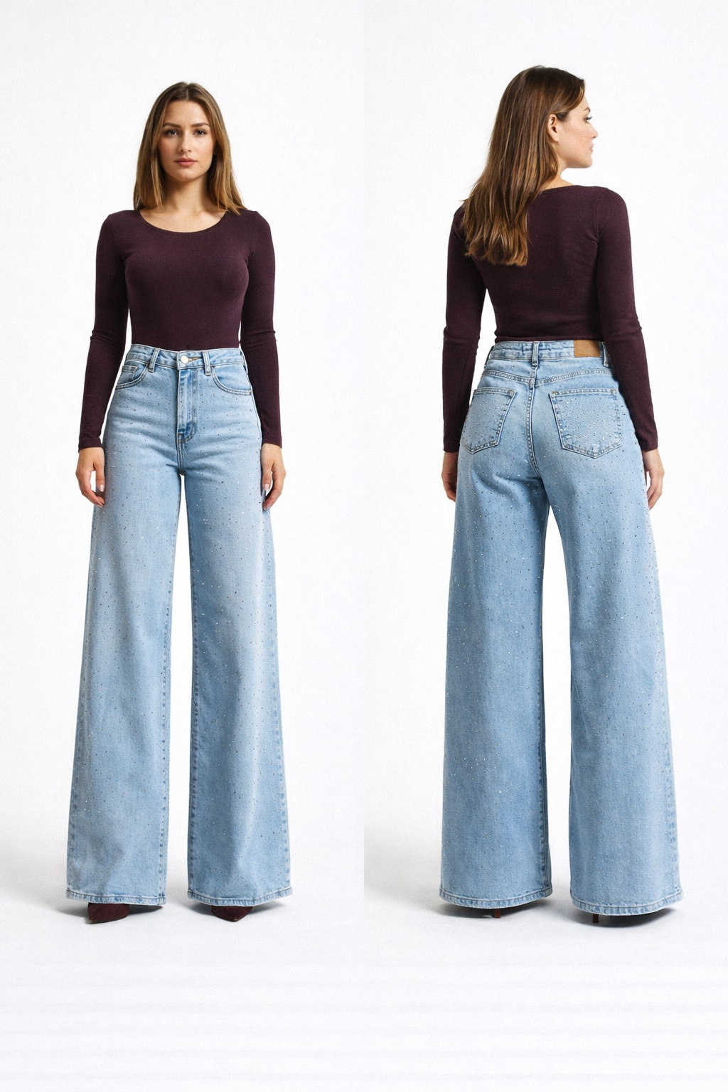 Rhinestones Blue Denim Pants 10