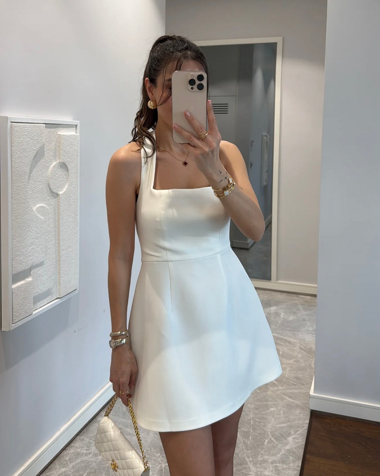 White Square Neck Dress