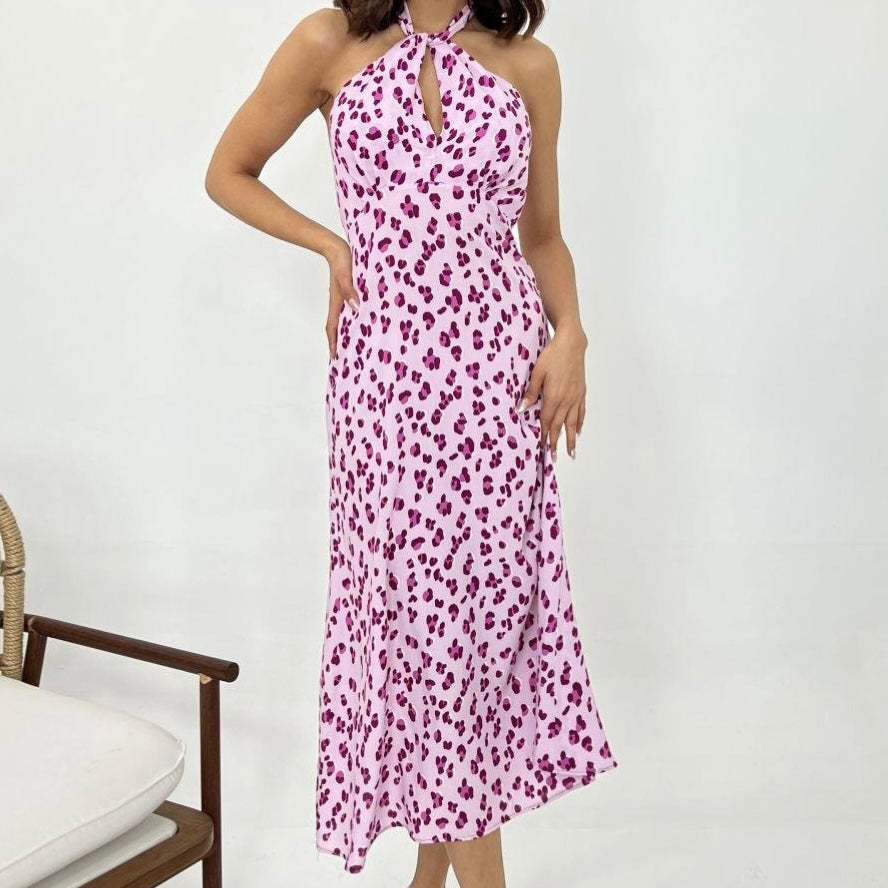 Pink Halter Floral Dress