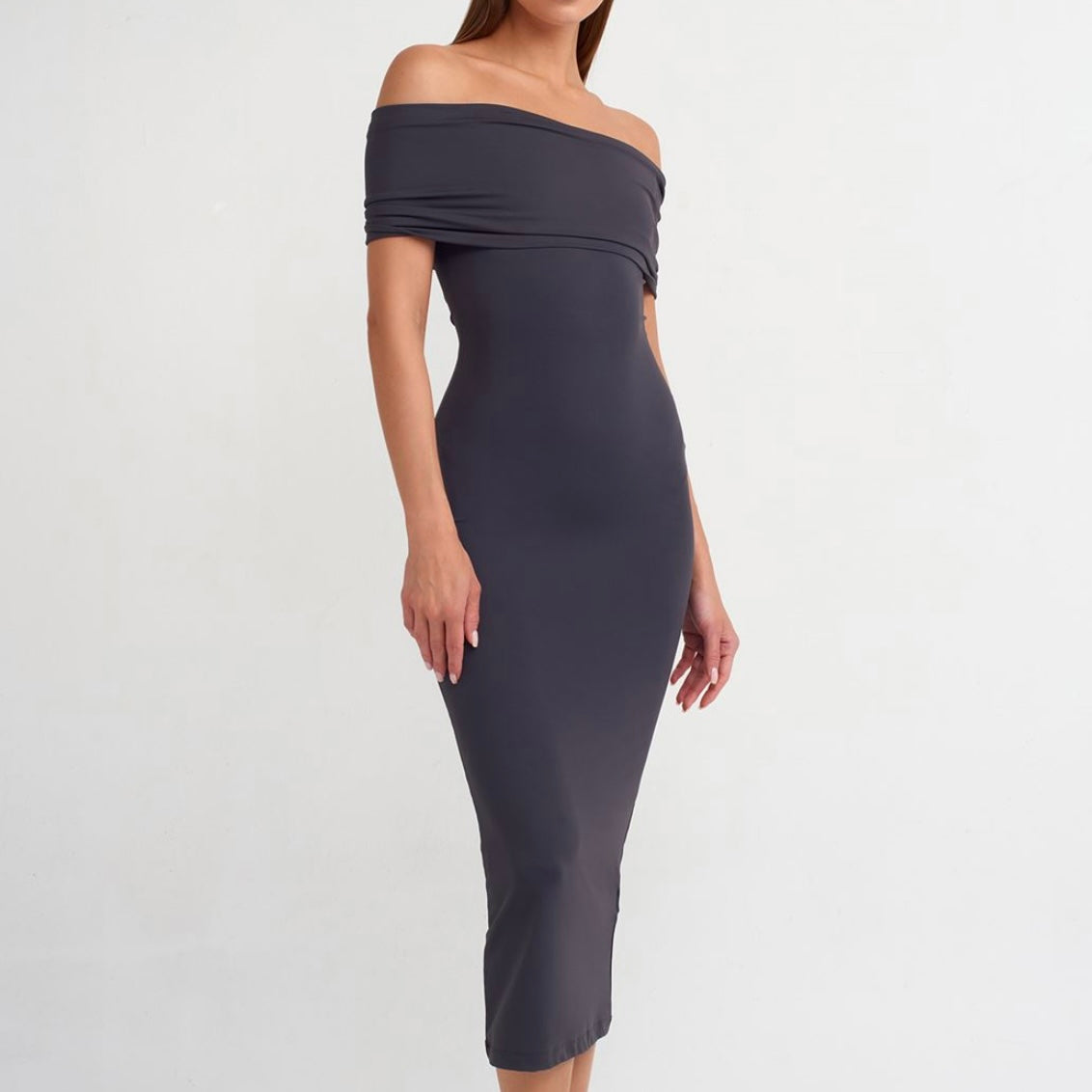 Dark gray off shoulders dress
