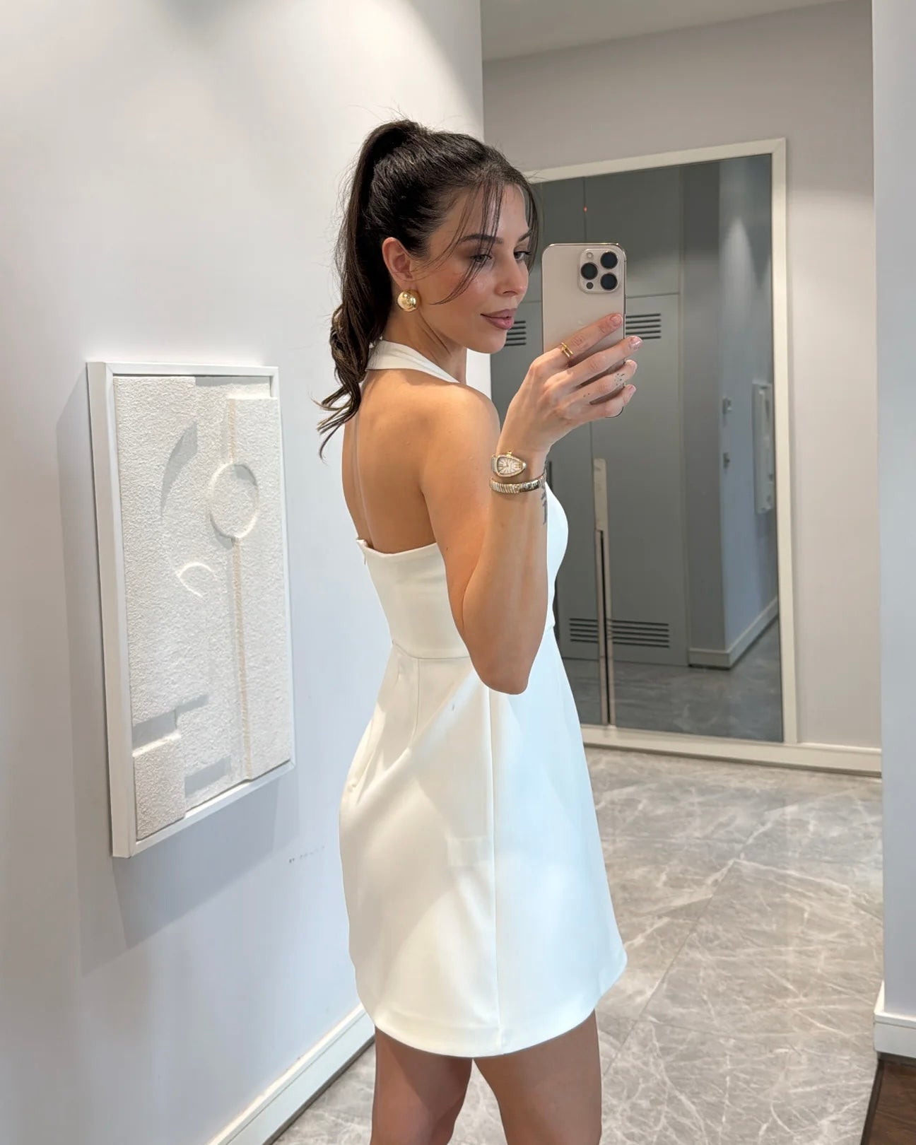 White Square Neck Dress
