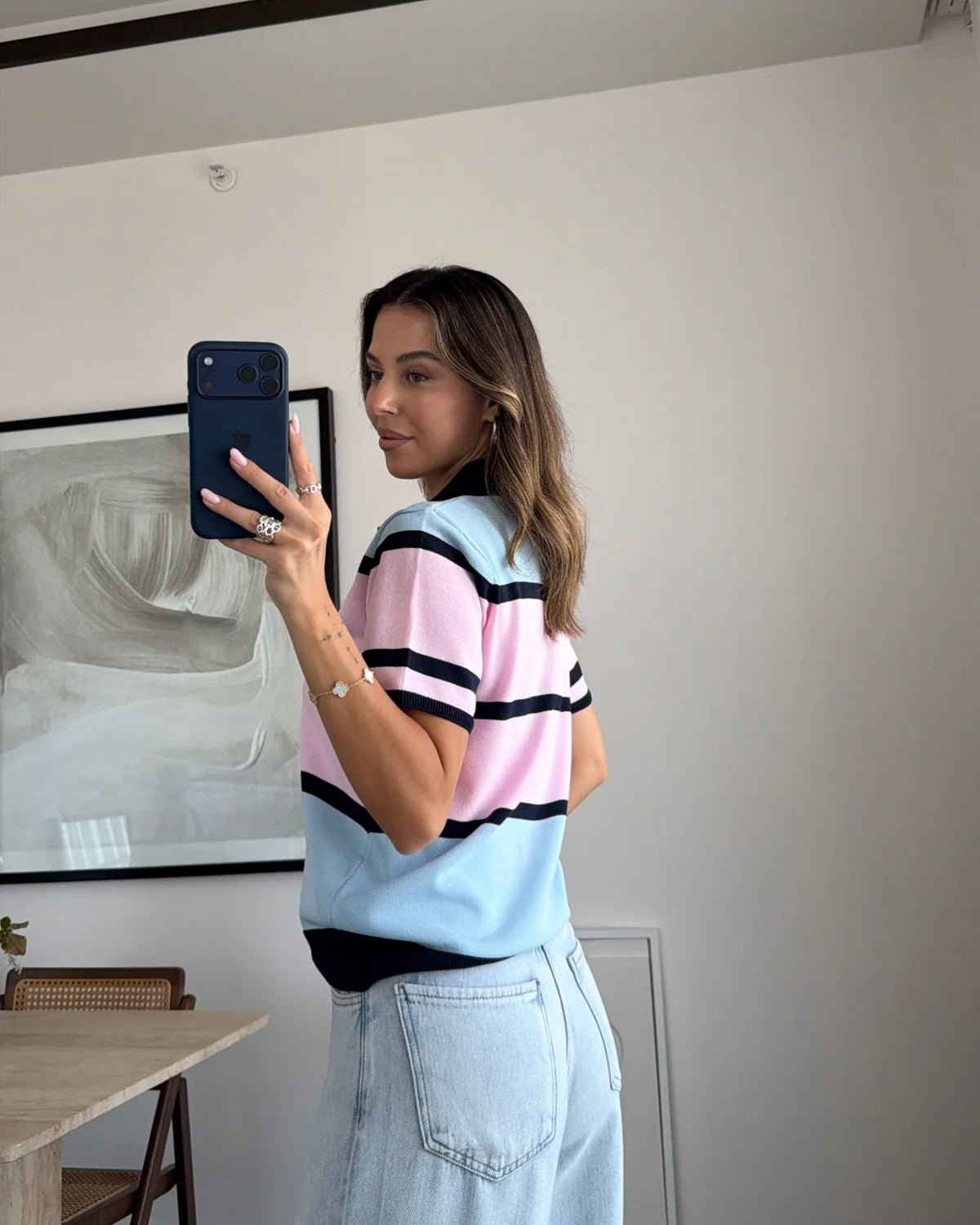 Pink And Blue Striped Top
