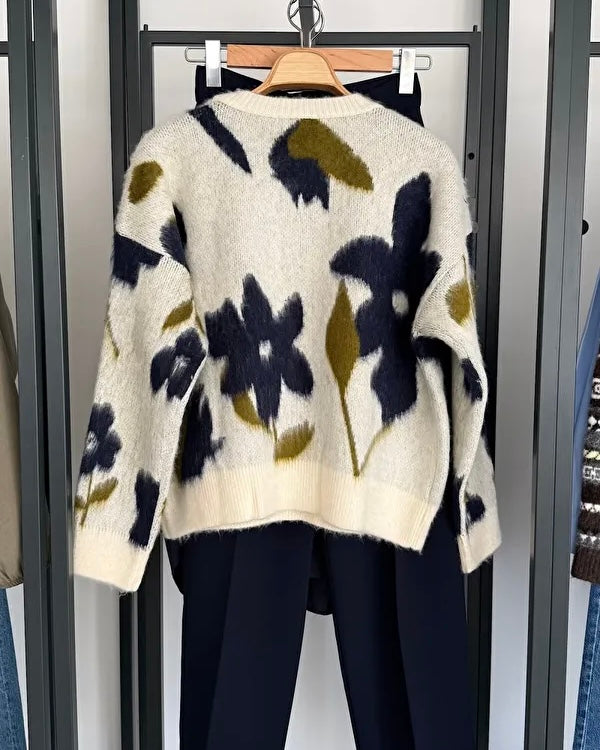 Beige Floral Sweater
