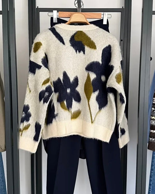 Beige Floral Sweater