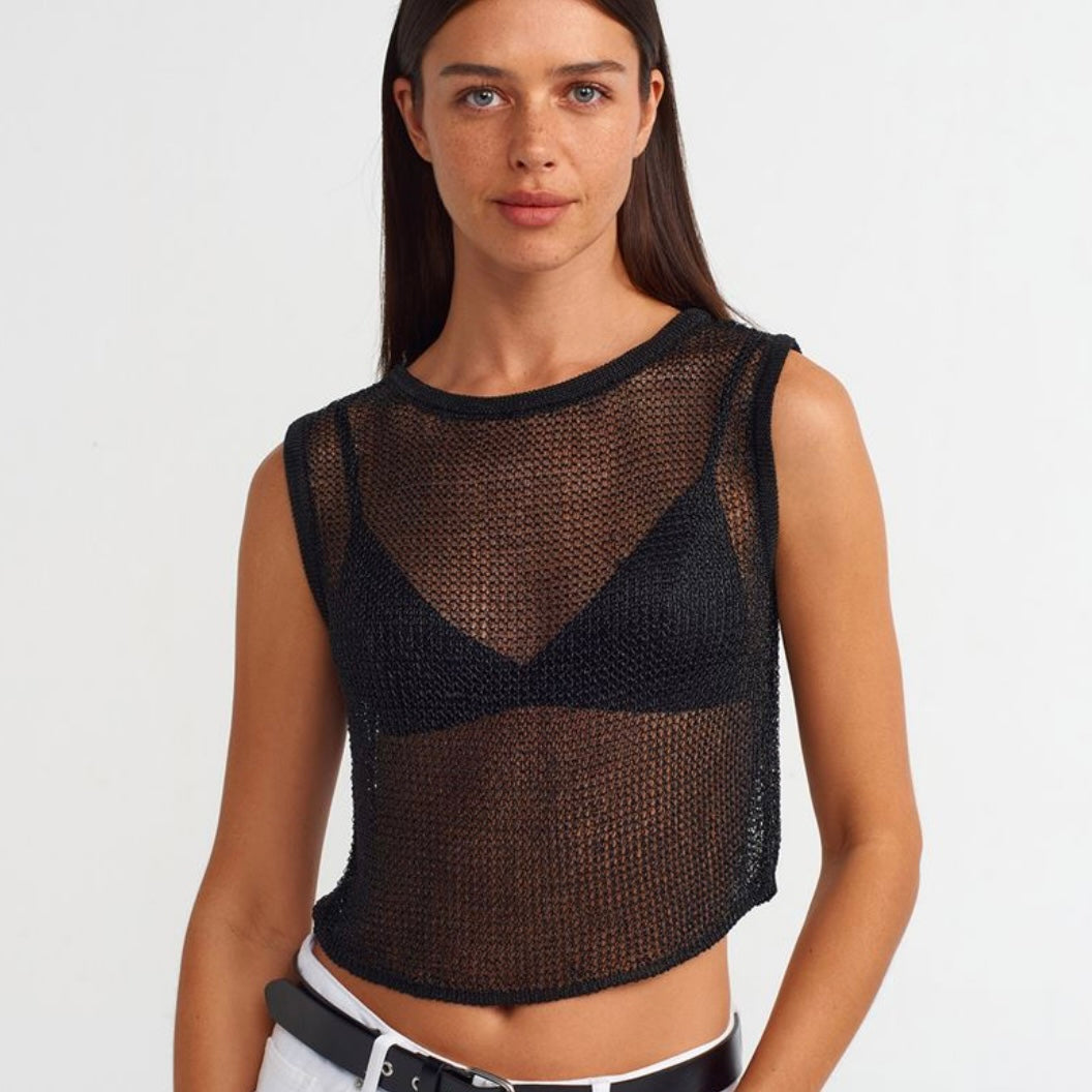 Black See-Through Metallic Top