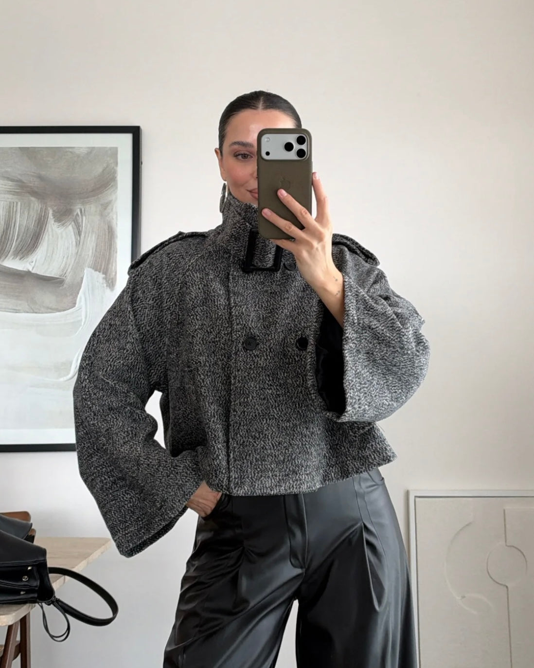 Gray Textured Cropped Jacket