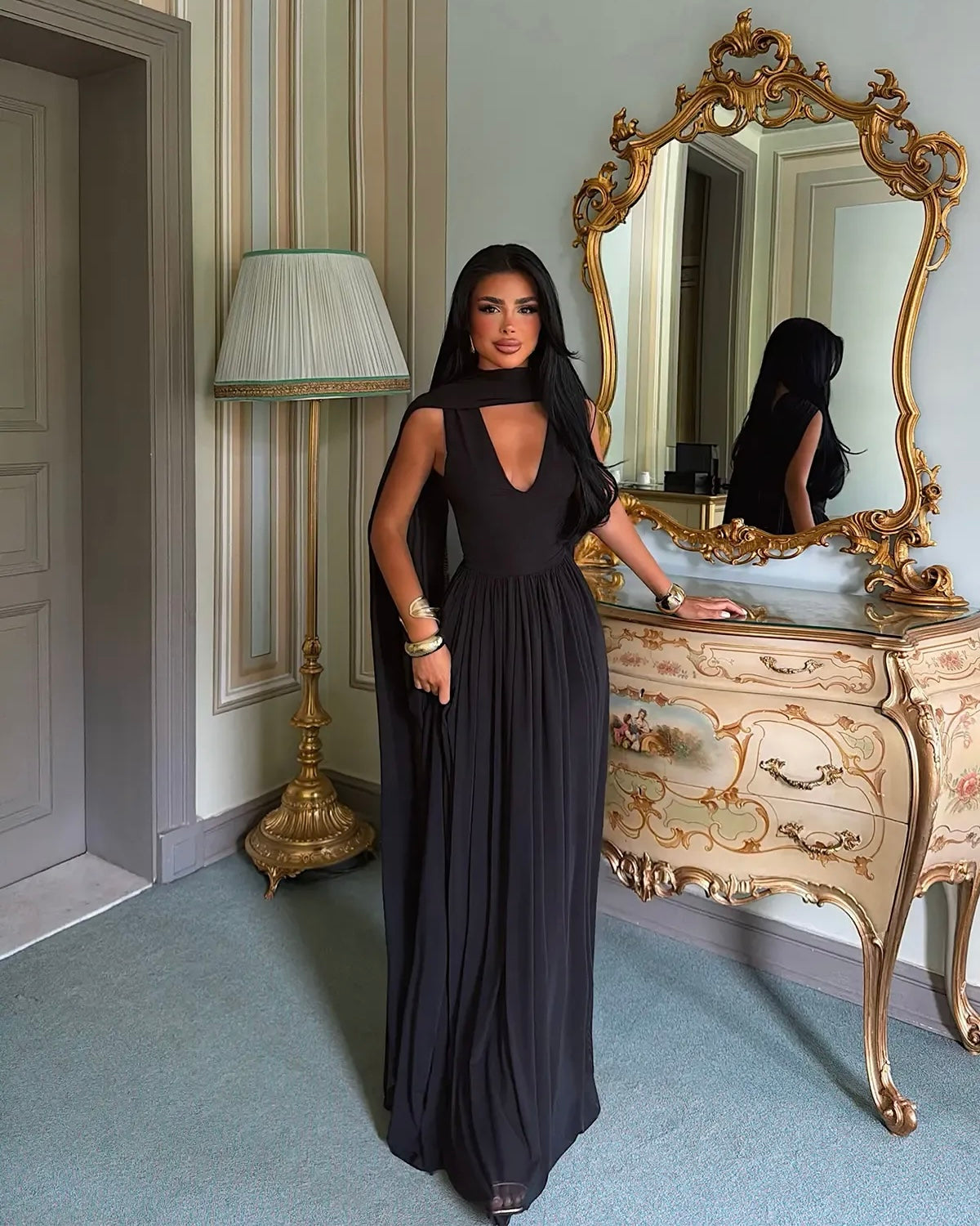 Black Maxi Dress With Scarf