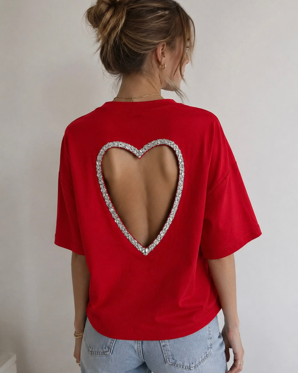 Stones Heart Cutout T-Shirt