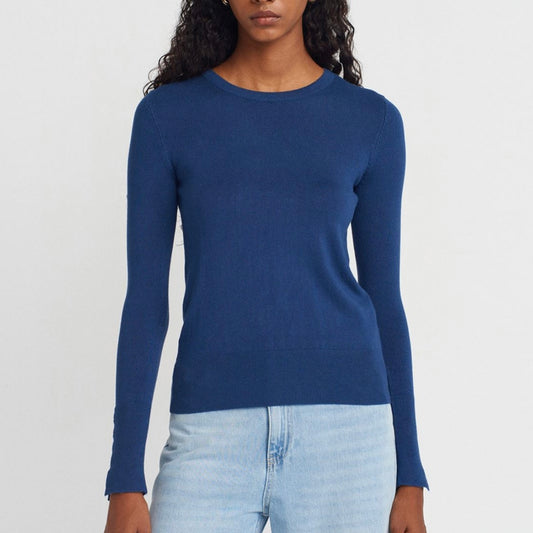 Blue Sleeve buttons Top
