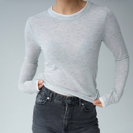 Gray White Lined Cotton Top