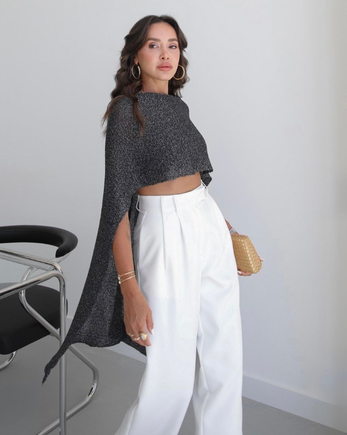 Black Cropped Poncho