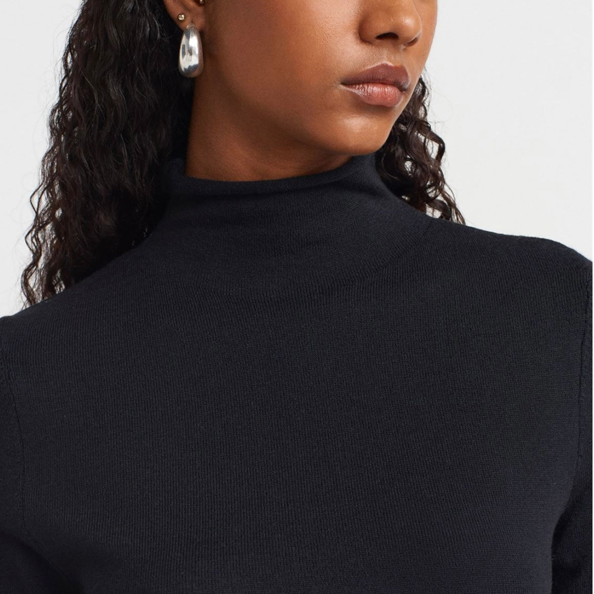 Black Basic Wool Turtleneck Top