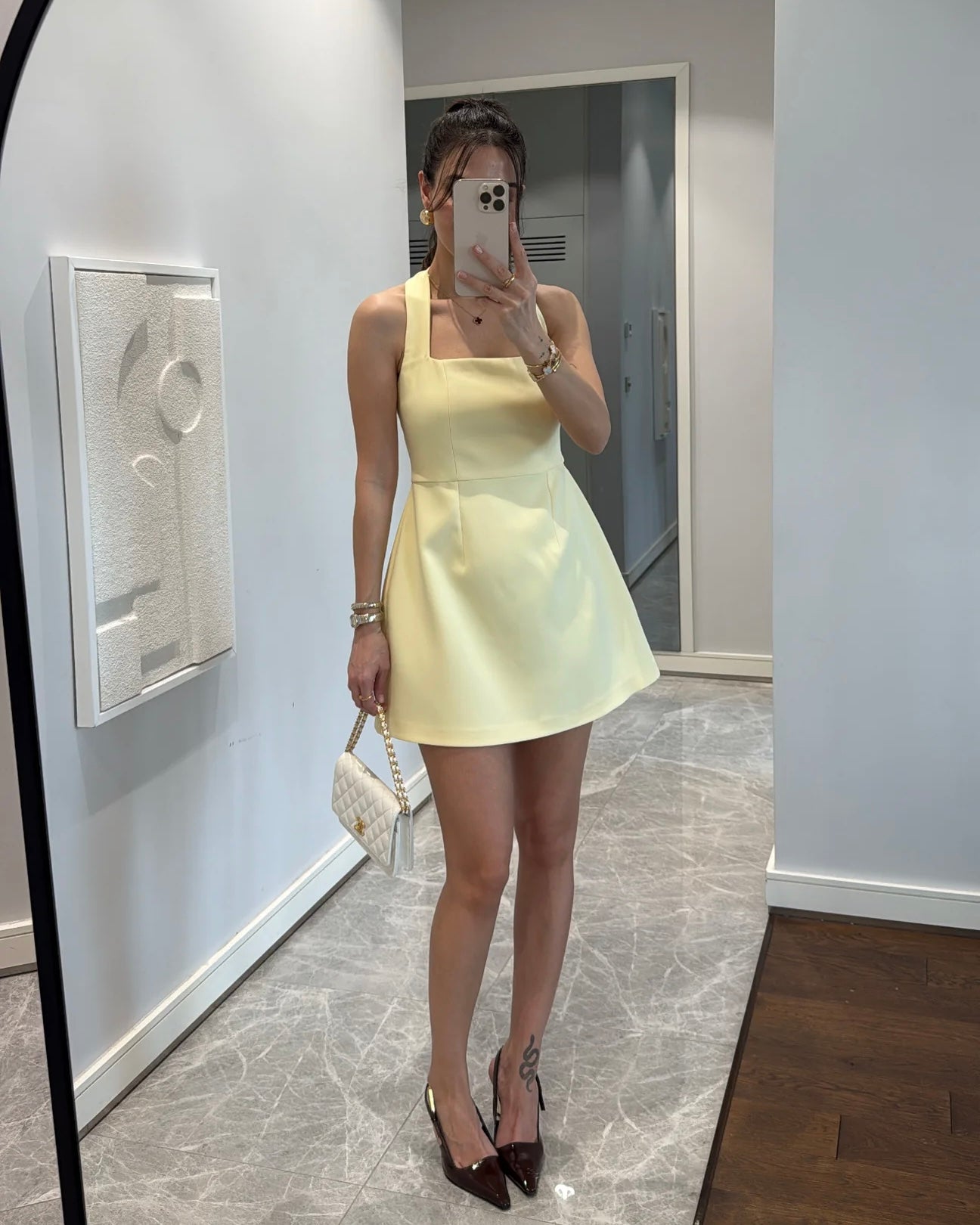 Yellow Square Neck Dress