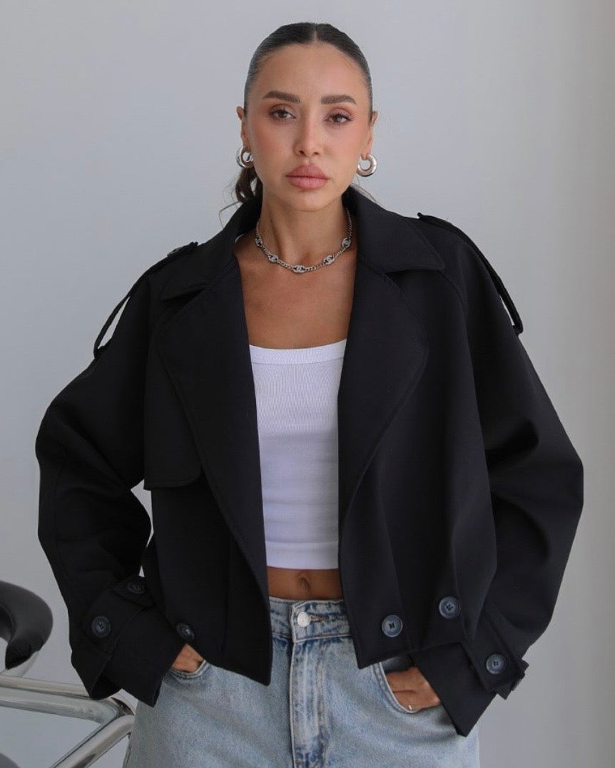 Black Cropped Trench Coat