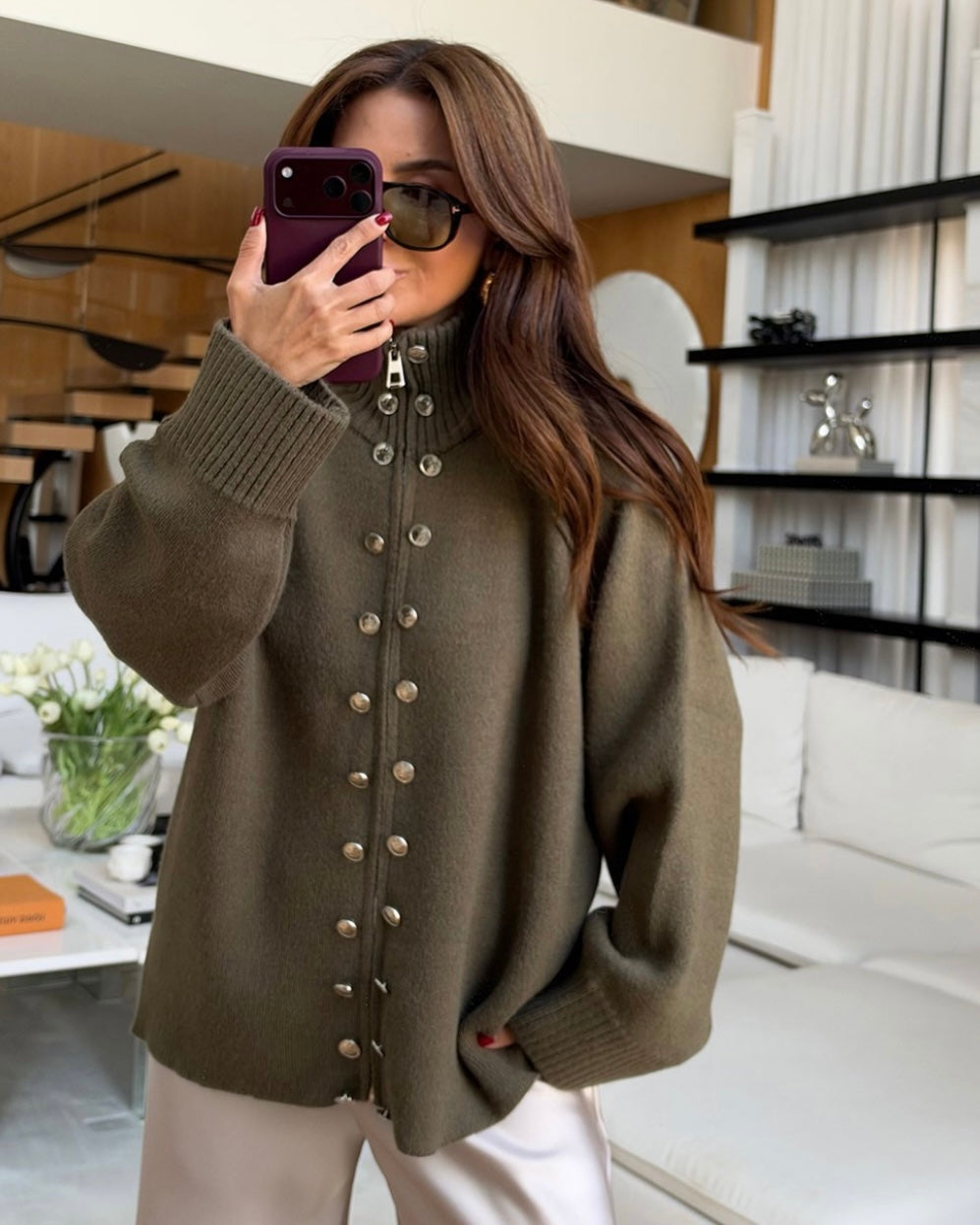 Khaki Button Sweater