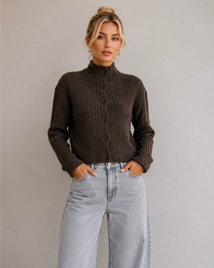 Brown Button Up Sweater