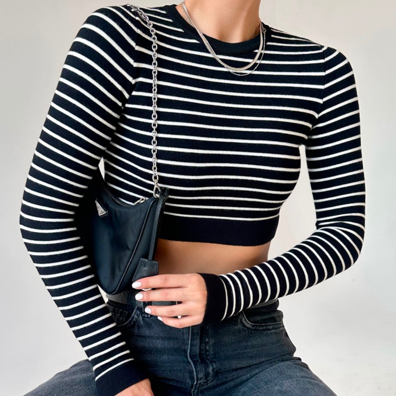 Black Striped Crop Top