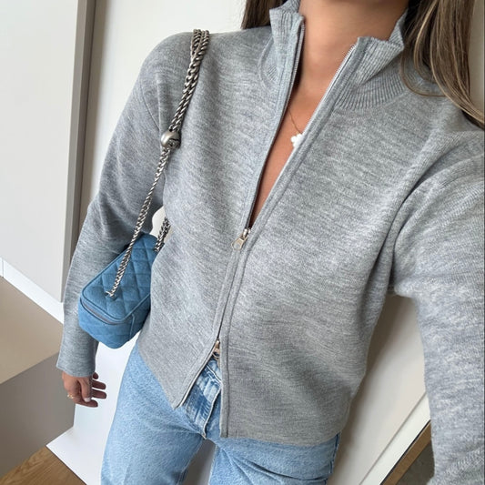 Gray Double Zip Sweater
