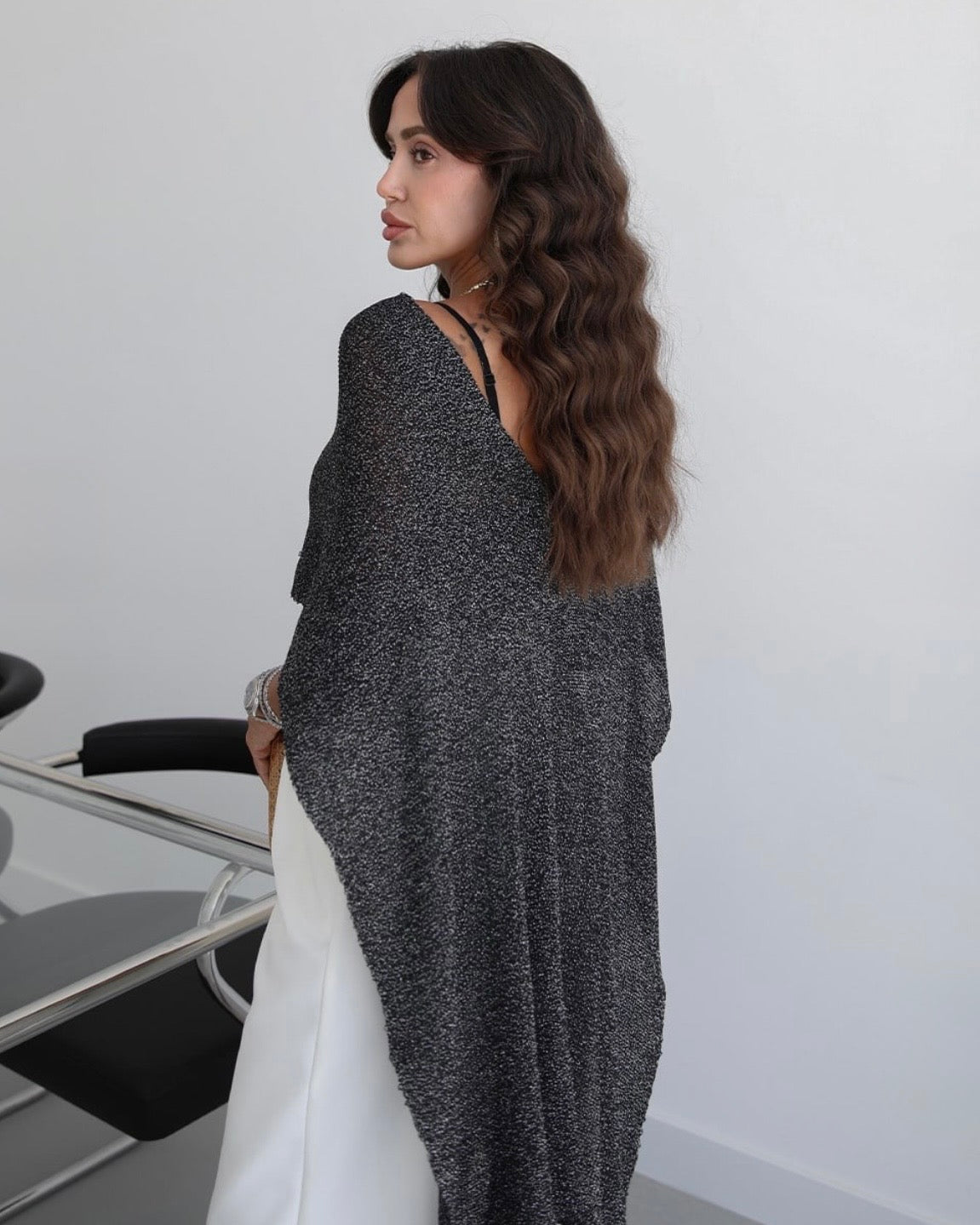 Black Cropped Poncho