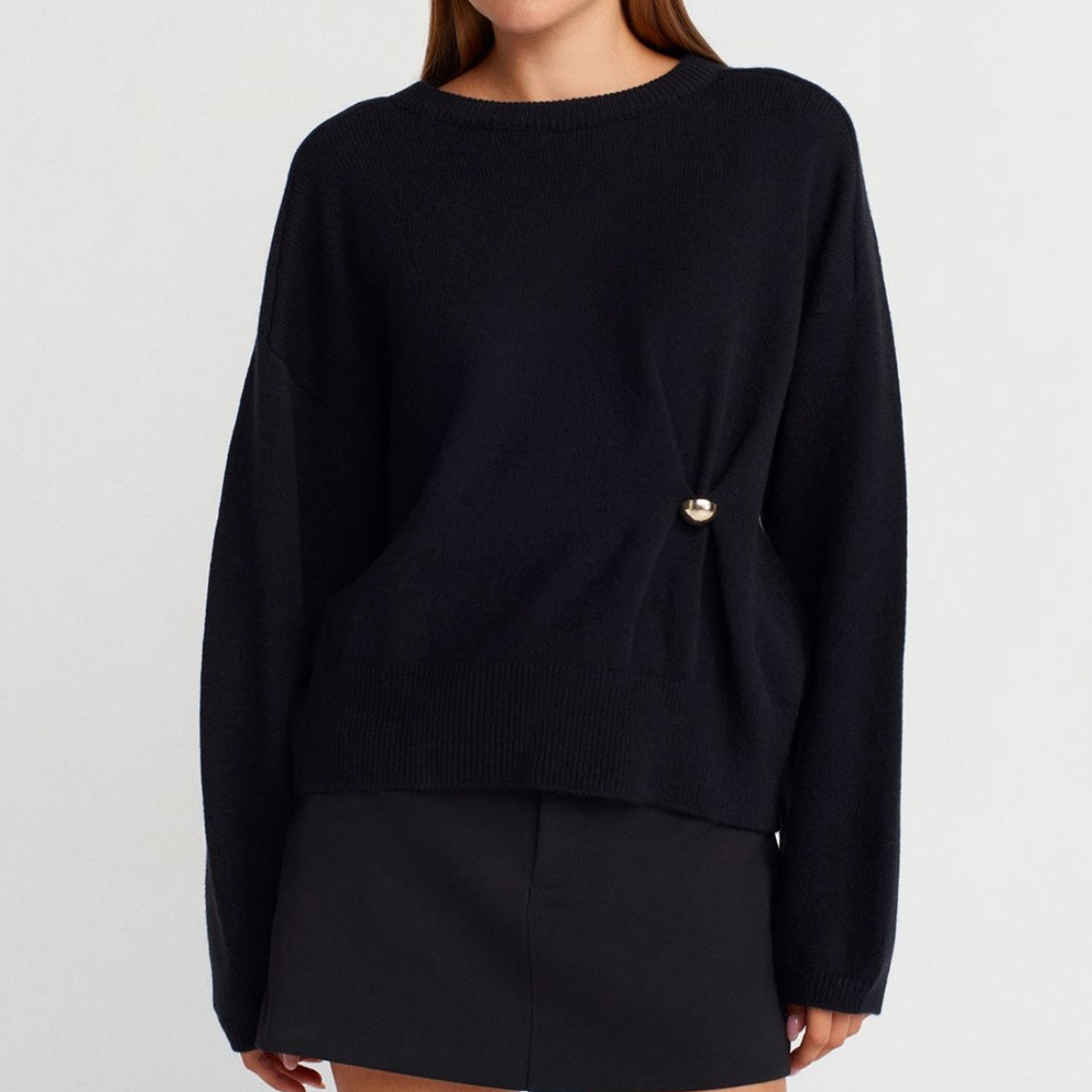 Black One Button Sweater