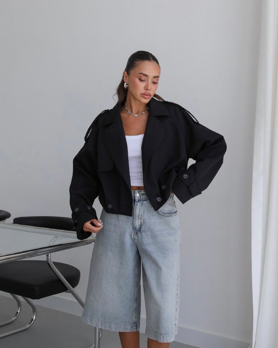 Black Cropped Trench Coat