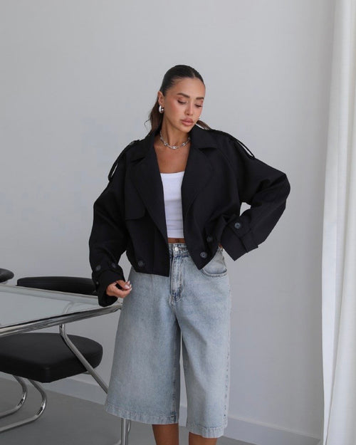 Black Cropped Trench Coat