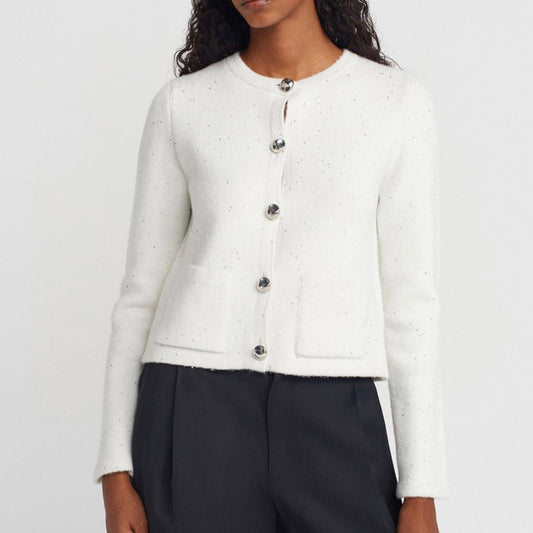 White Glitter Cardigan with Silver Buttons