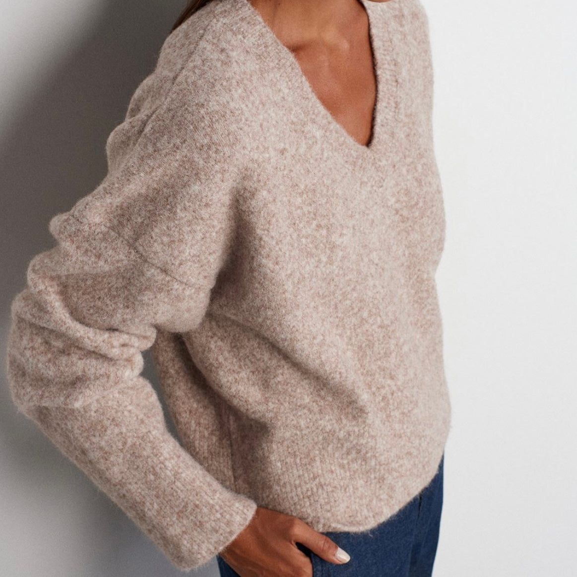 Beige V Neck Sweater