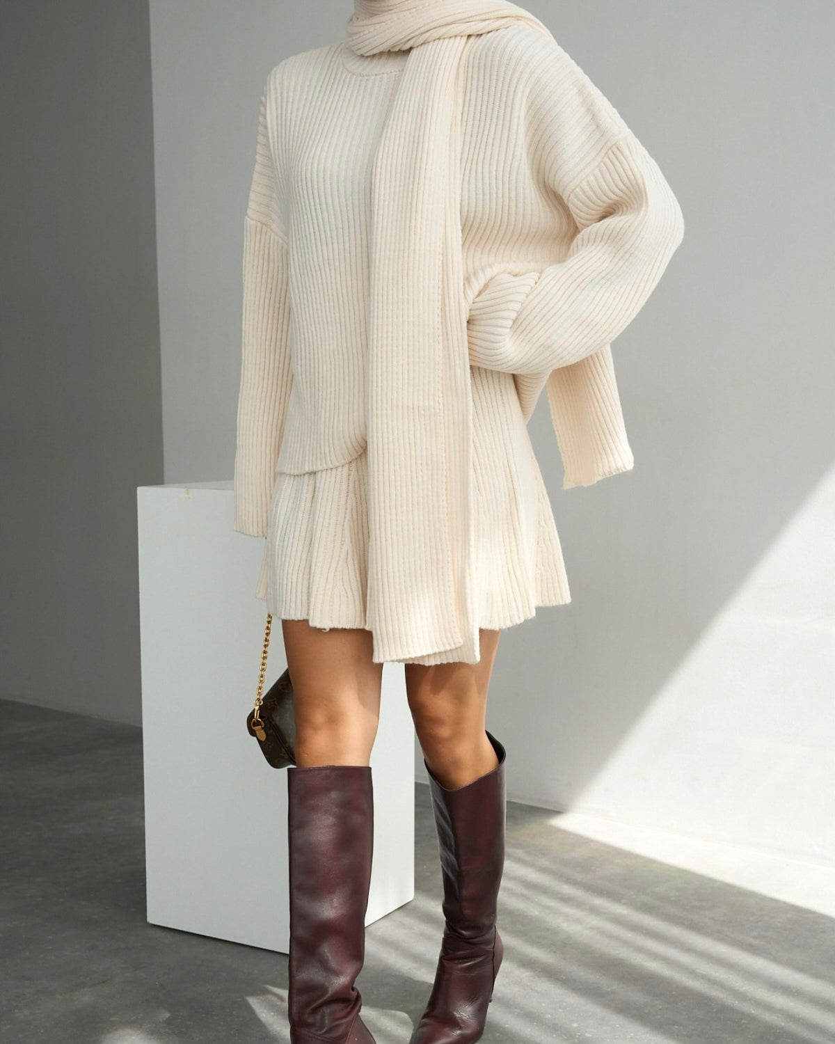 Beige Skirt Wool Set