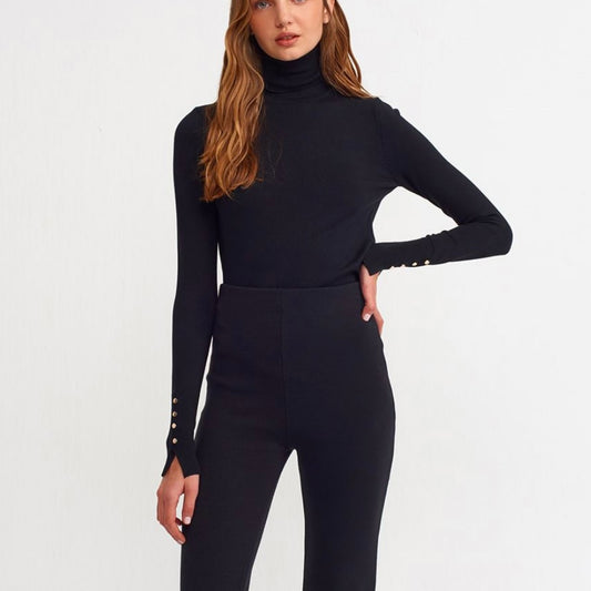 Black Button Sleeve Turtleneck