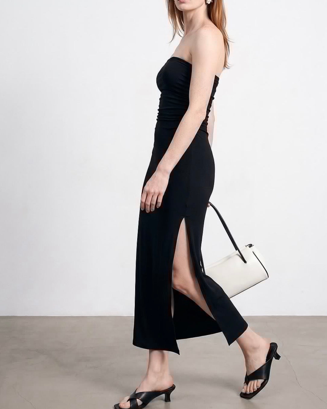 Strapless Black Dress With Slit