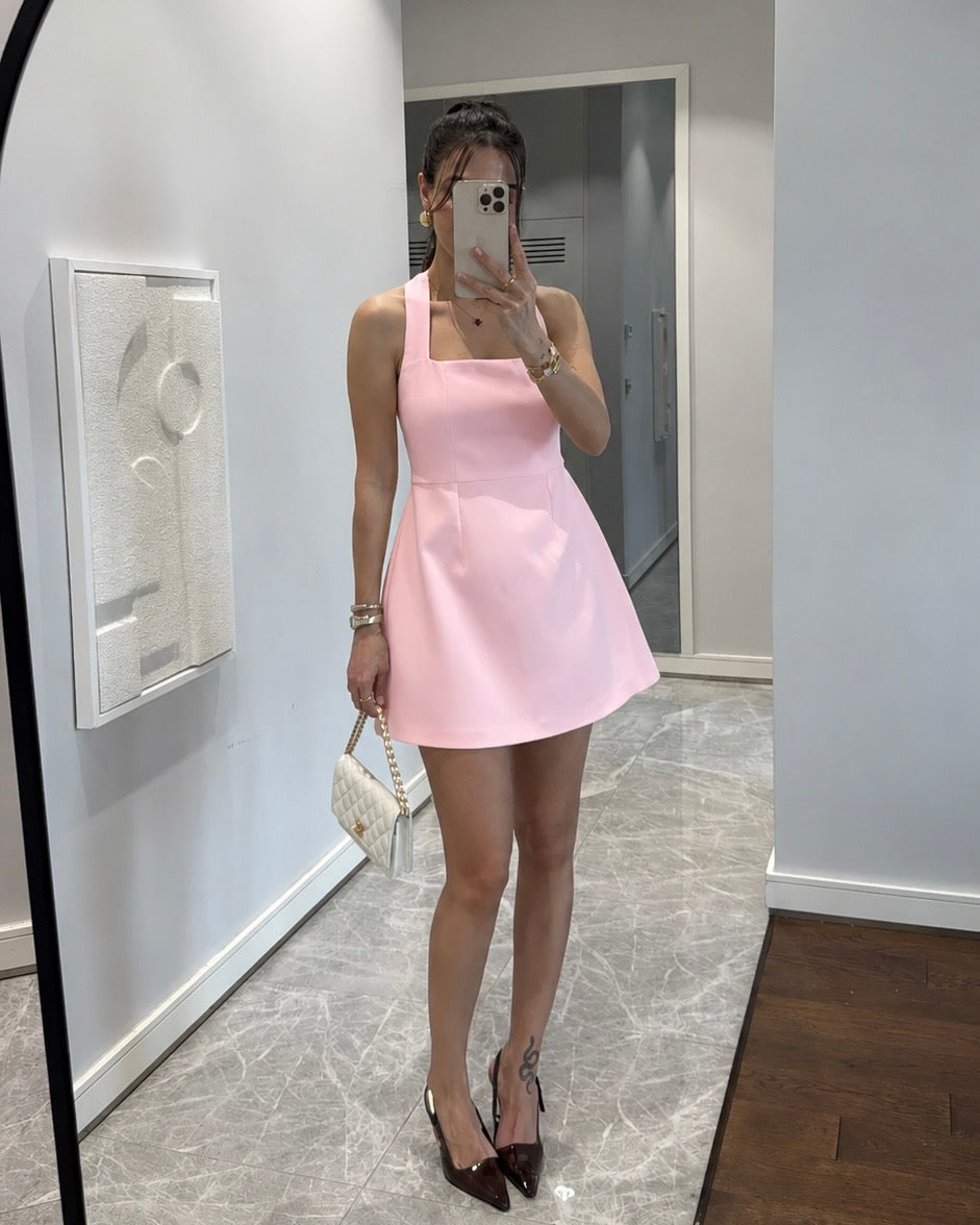 Baby Pink Square Neck Dress