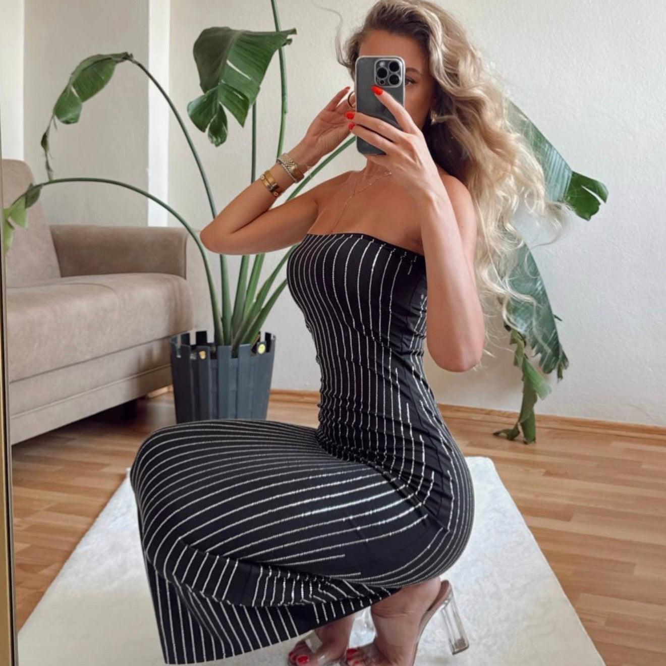Black Long RhineStones Dress