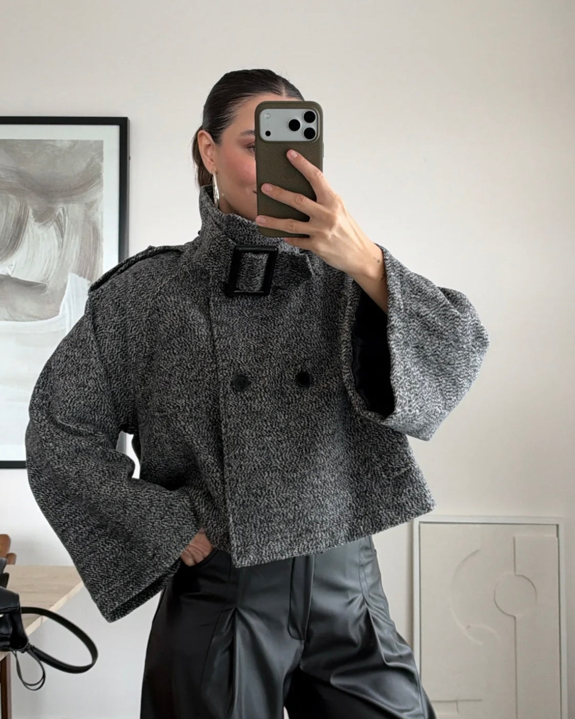 Gray Textured Cropped Jacket
