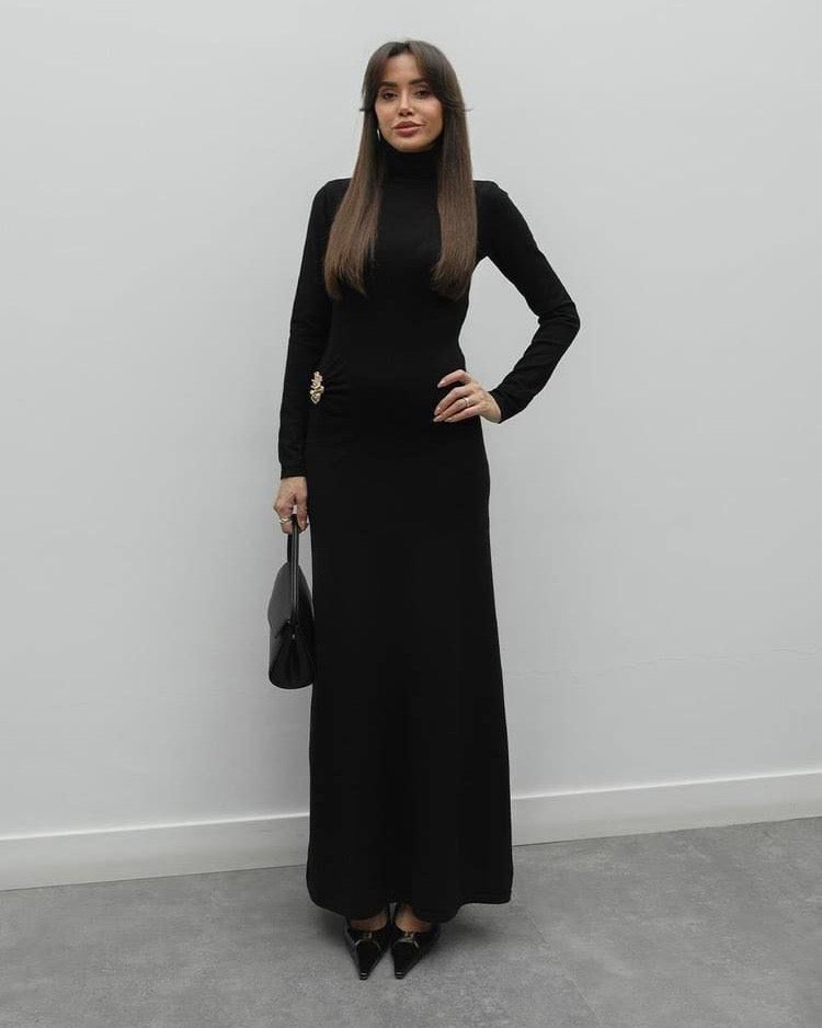 Black Maxi Dress With Gold Stud