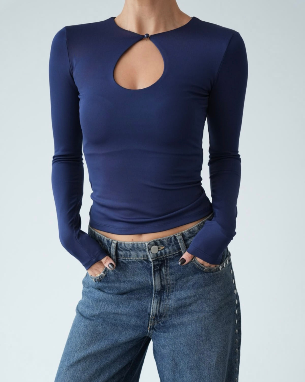 Navy Cutout Top
