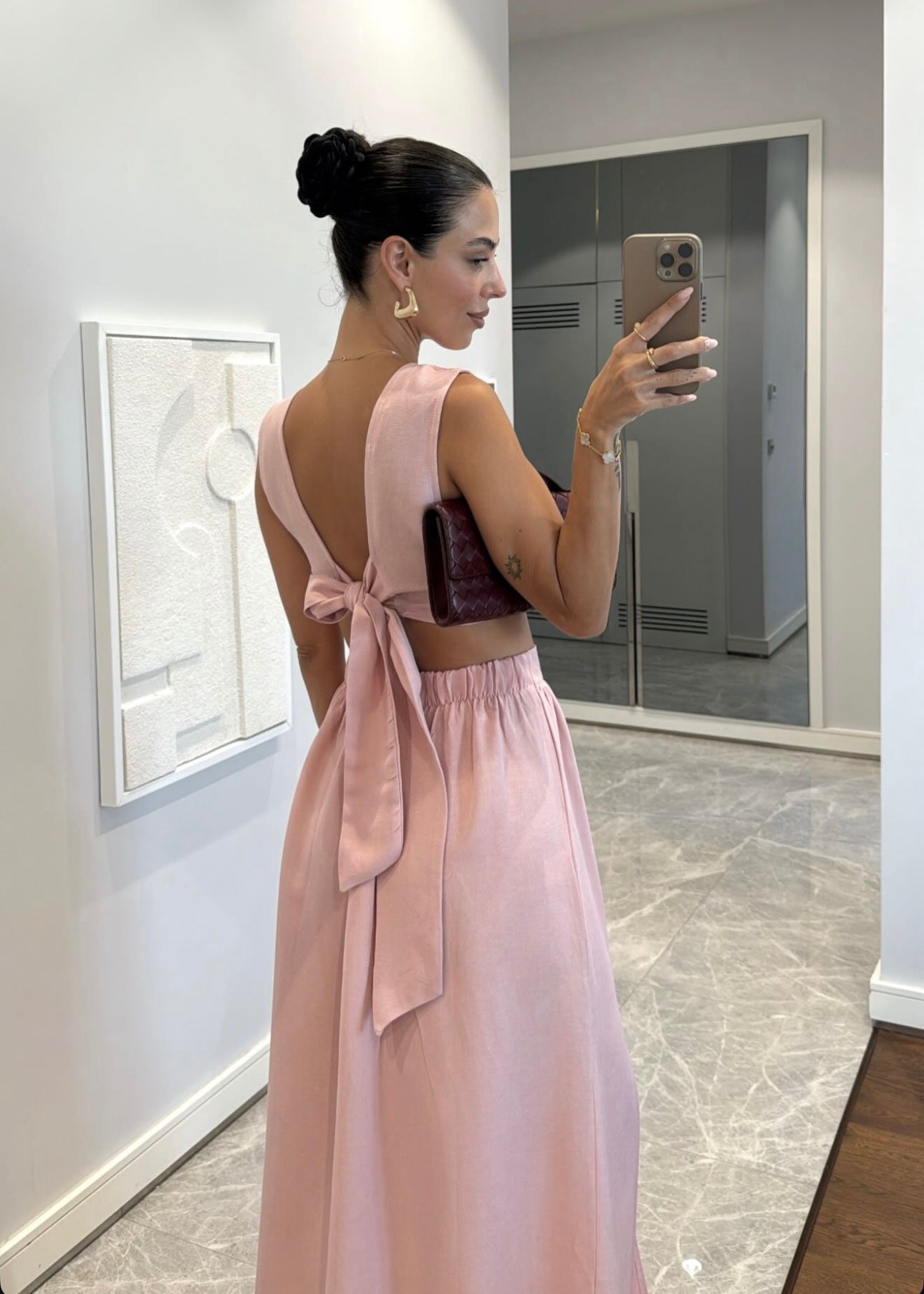 Pink Slit Skirt Set