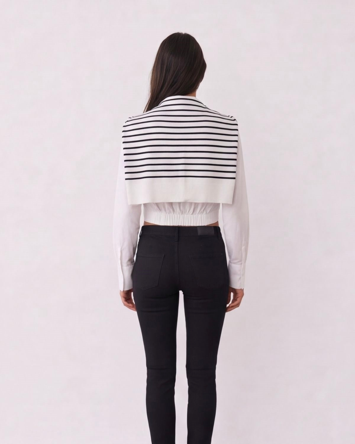White Shirt With Striped Scarf