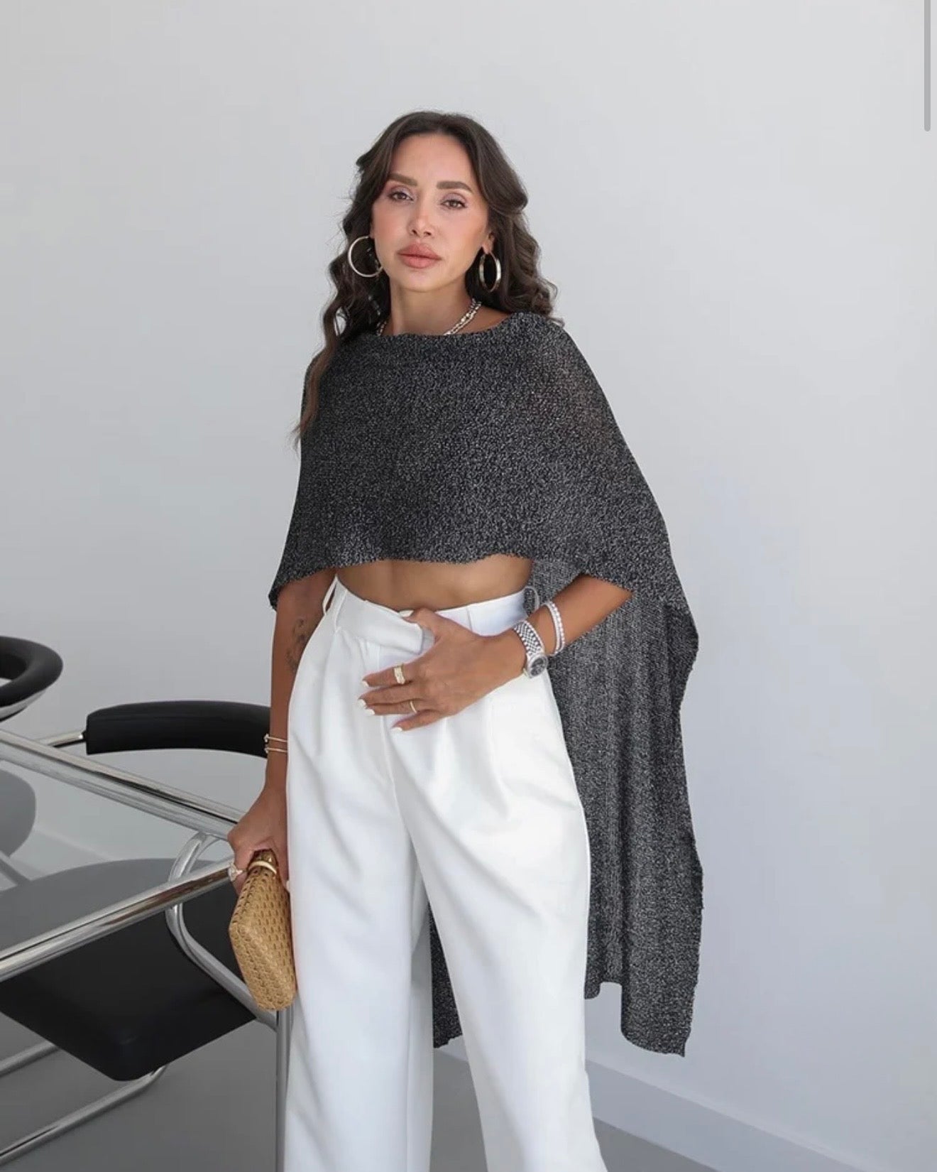 Black Cropped Poncho