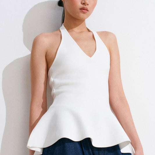 White Halter Knit Top