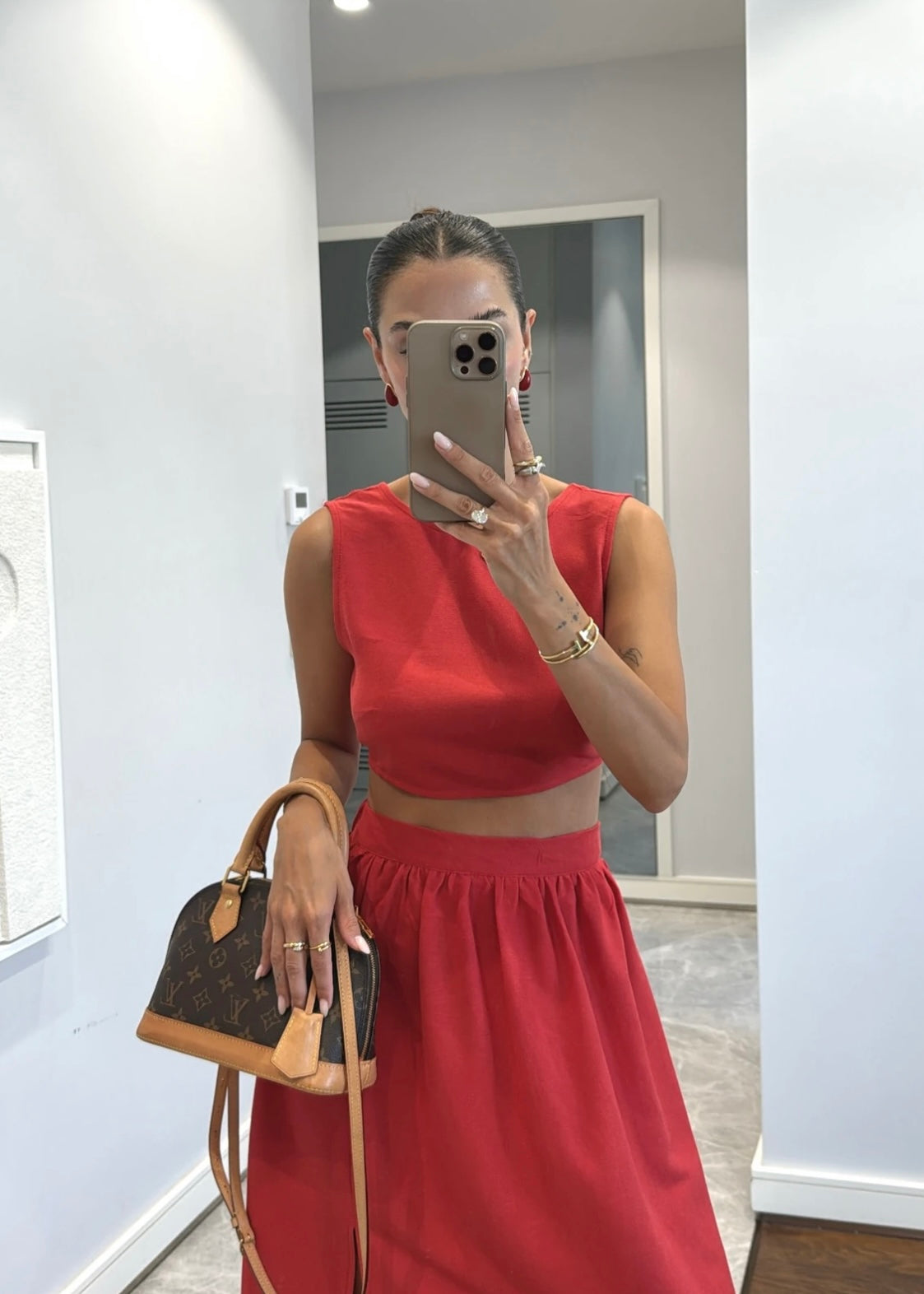Red Slit Skirt Set