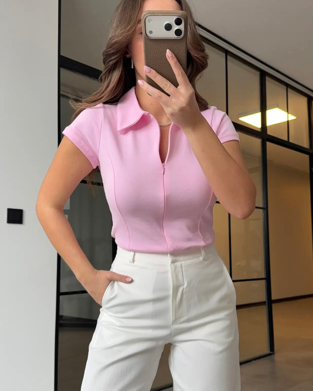 Zip Up Pink Top