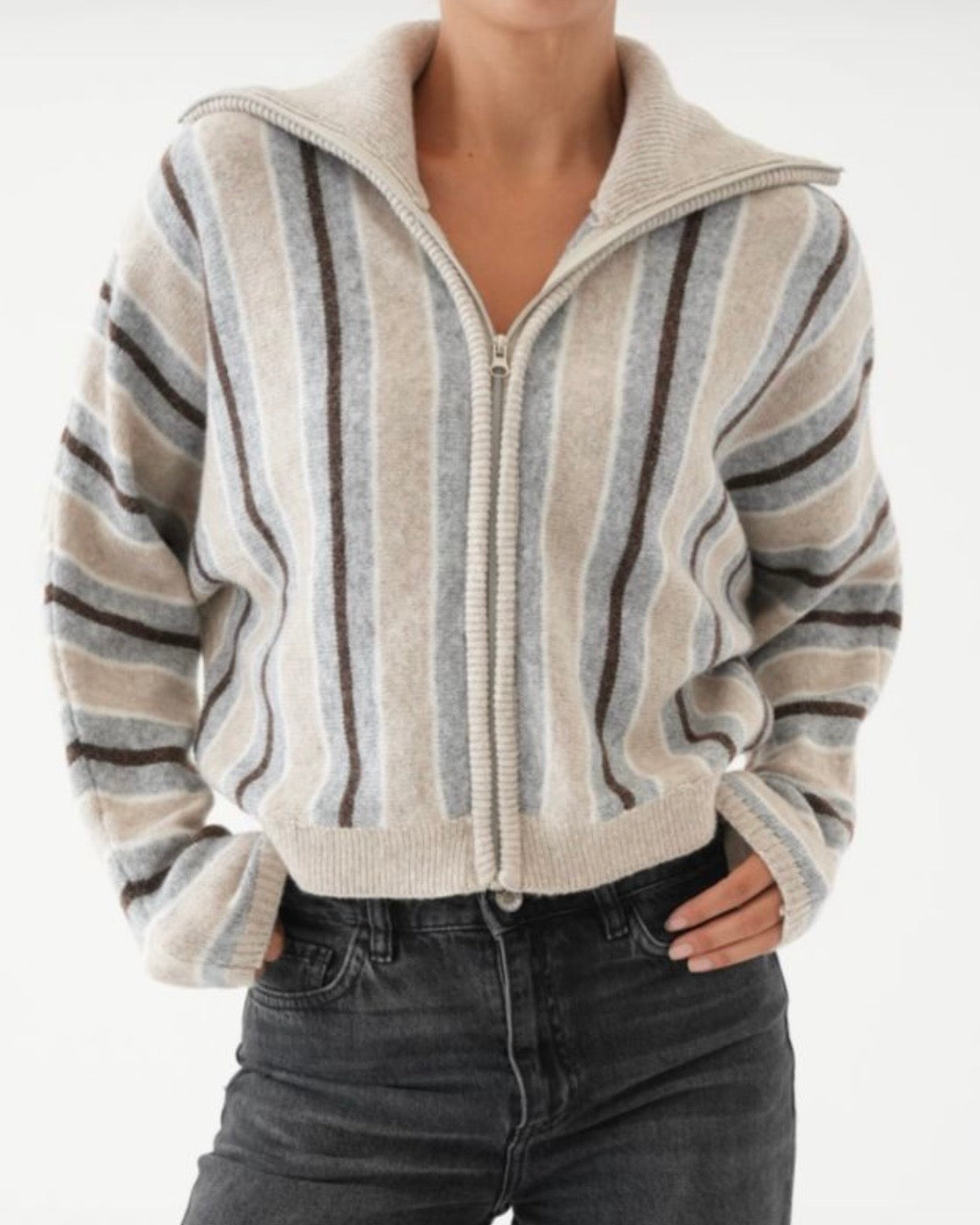 Striped Zip Up Sweater
