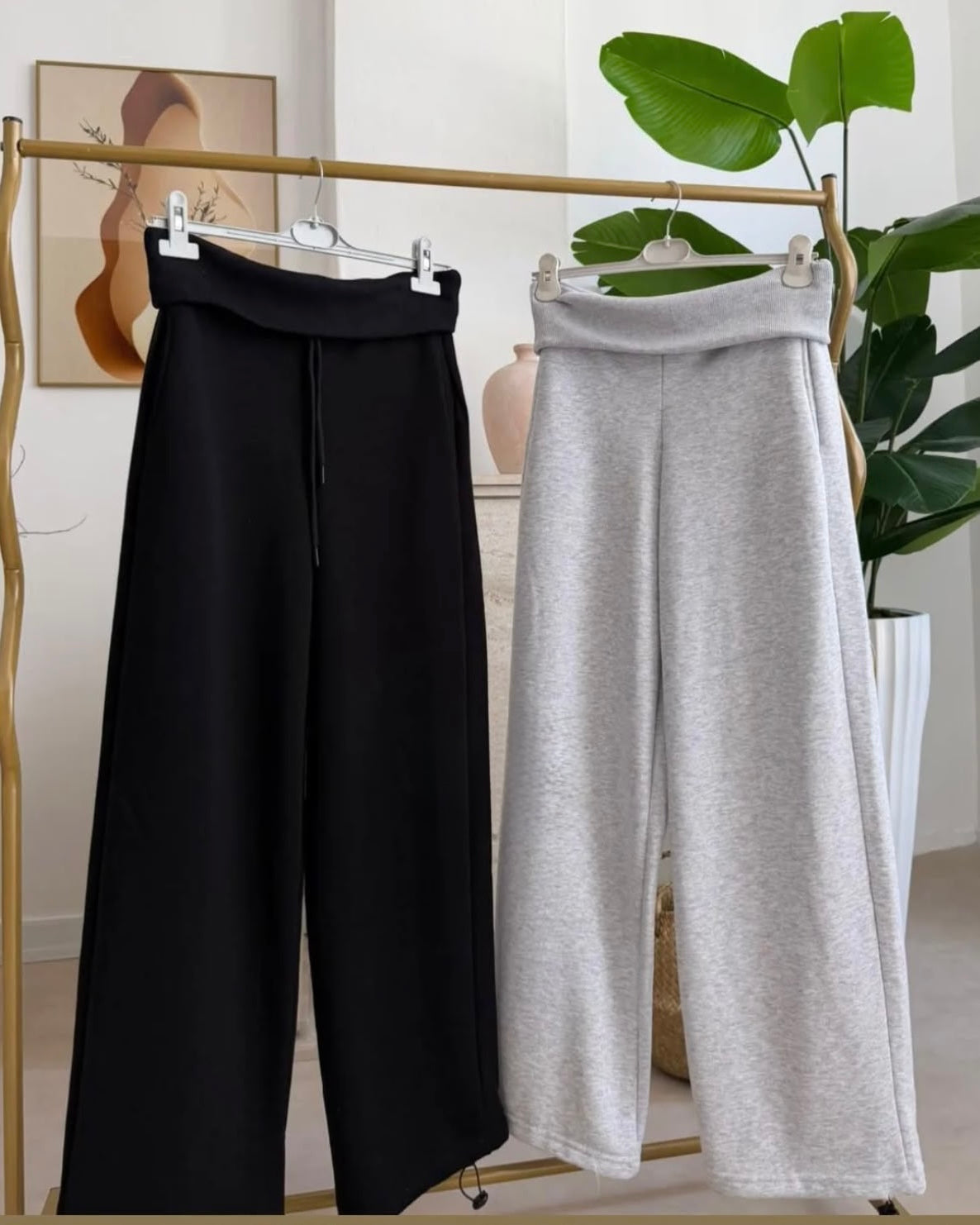 Foldover Wide-Leg Sweatpants