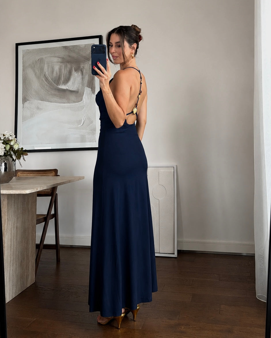 Navy Backless Dress