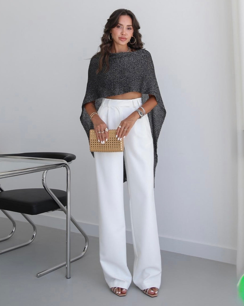 Black Cropped Poncho