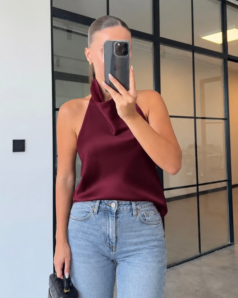 Burgundy Satin Halter Top