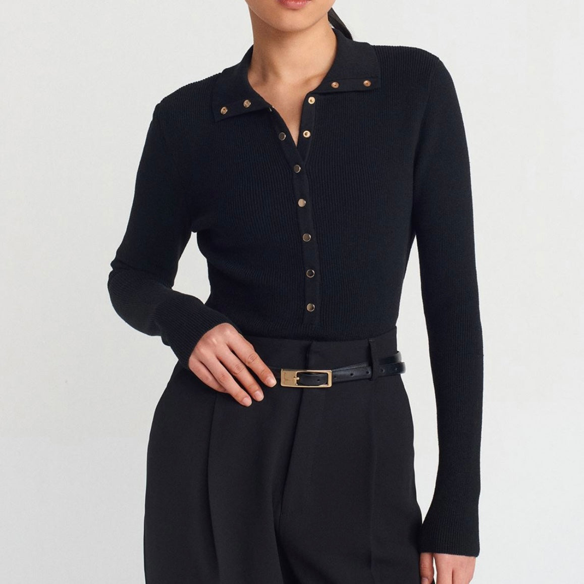 Black Button Up Sweater Top
