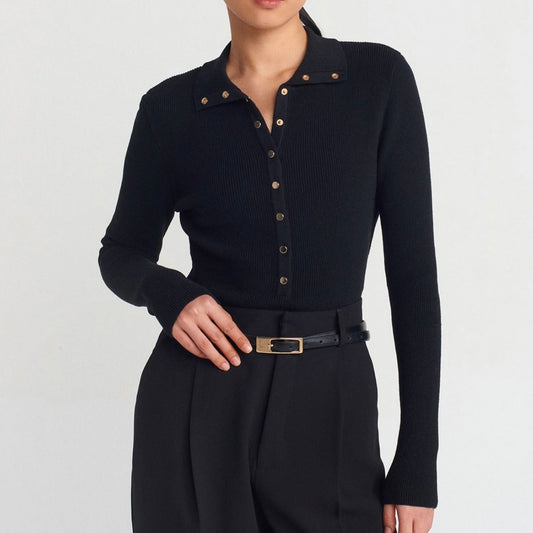 Black Button Up Sweater Top