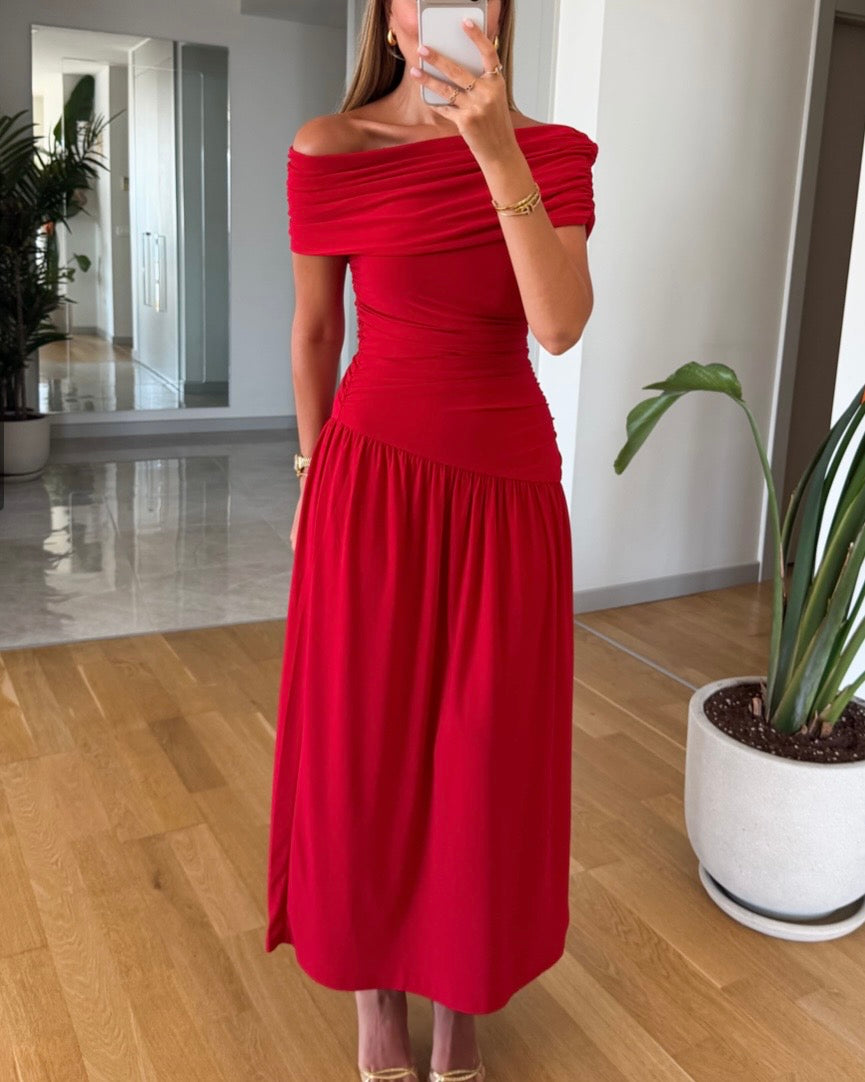 Red Off-Shoulders Dress
